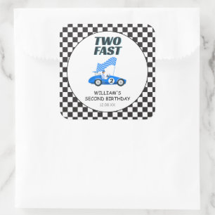 Two Fast Blue Race Car Second Birthday Square Sticker