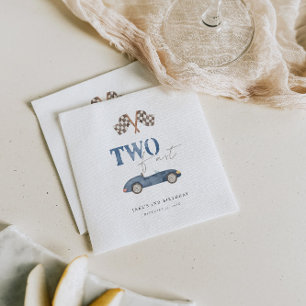 TWO FAST Blue Retro Race Car  Napkin