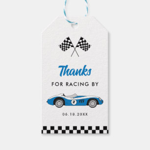 Two Fast Blue Vintage Race Car Boy 2nd Birthday Gift Tags