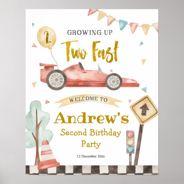Two Fast Boy Second Birthday Racing Welcome Sign (Front)