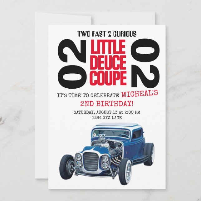 Two Fast Deuce Coupe Car 2nd Birthday invitation (Front)