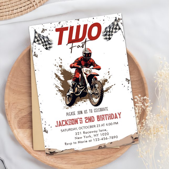 Two Fast Dirt Bike Adventure 2nd Birthday Party Invitation (Creator Uploaded)
