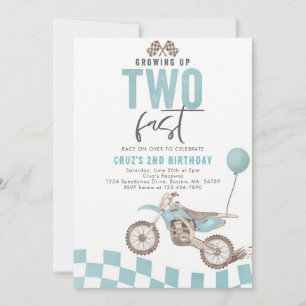 Two Fast Dirt Bike Blue Boy Birthday Invitation