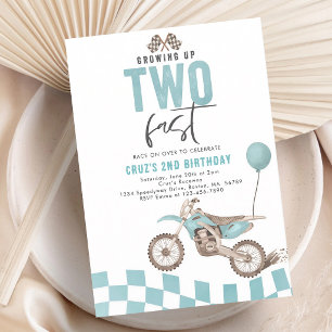 Two Fast Dirt Bike Blue Boy Birthday Invitation