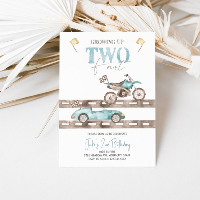TWO Fast Dirt Bike Race Car Birthday Invitation  (Creator Uploaded)