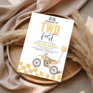 Two Fast Dirt Bike Yellow Boy Birthday Invitation