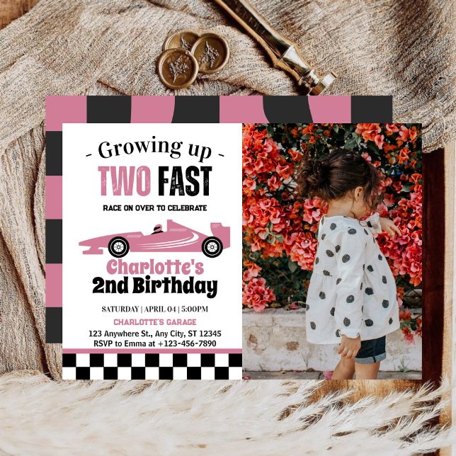 Two Fast Girl 2nd Birthday Party Photo Invitation (Creator Uploaded)