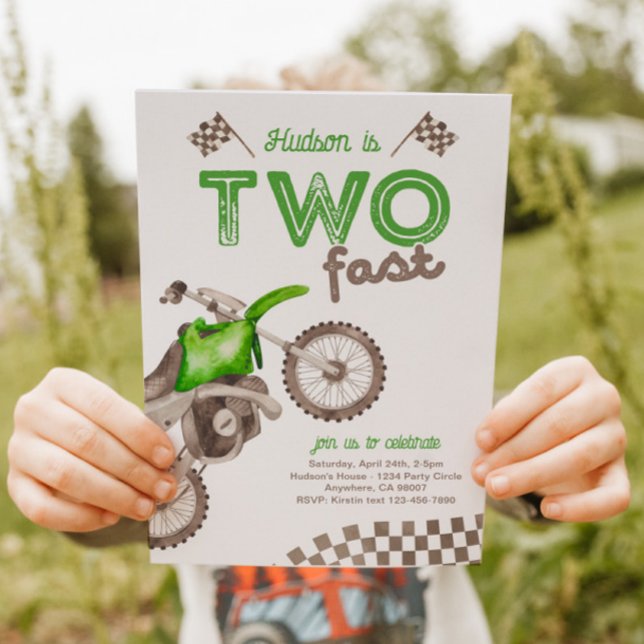 Two Fast Green Dirt Bike Invitation (Creator Uploaded)