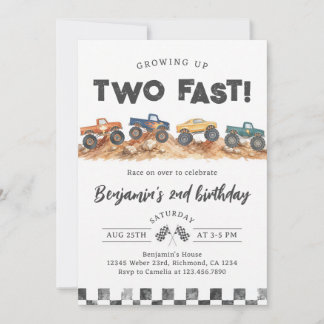 Two Fast Monster Truck 2nd Birthday Invitation