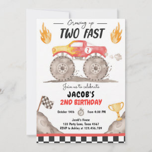 Two Fast Monster Truck Boy 2nd Birthday Invitation