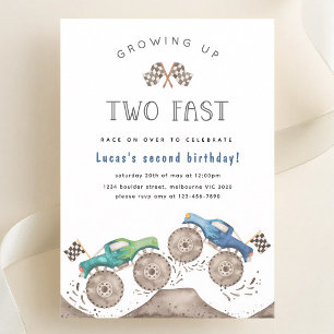 Two Fast Monster Truck Boy 2nd Birthday Invitation