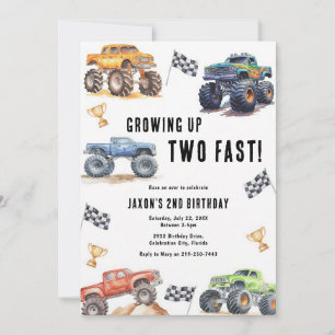 Two Fast Monster Trucks 2nd Birthday Invitation