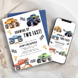 Two Fast Monster Trucks 2nd Birthday Party Invitation<br><div class="desc">Attention all little party animals! Get ready to rev up the fun with our Growing up Two Fast! Birthday Kids Monster Car Trucks Invitation. Adorned with adorable and vibrant monster car trucks, this modern typography script invites you to join in on the celebration. Let's roar into the second year of...</div>