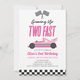 Two Fast Pink Race Car 2nd Birthday Invitation