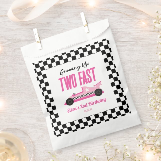 Two Fast Pink Race Car 2nd Birthday Party Favour Bags (Clipped)