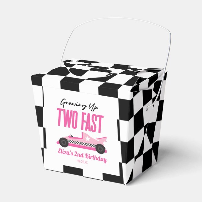 Two Fast Pink Race Car 2nd Birthday Party Favour Box (Front Side)