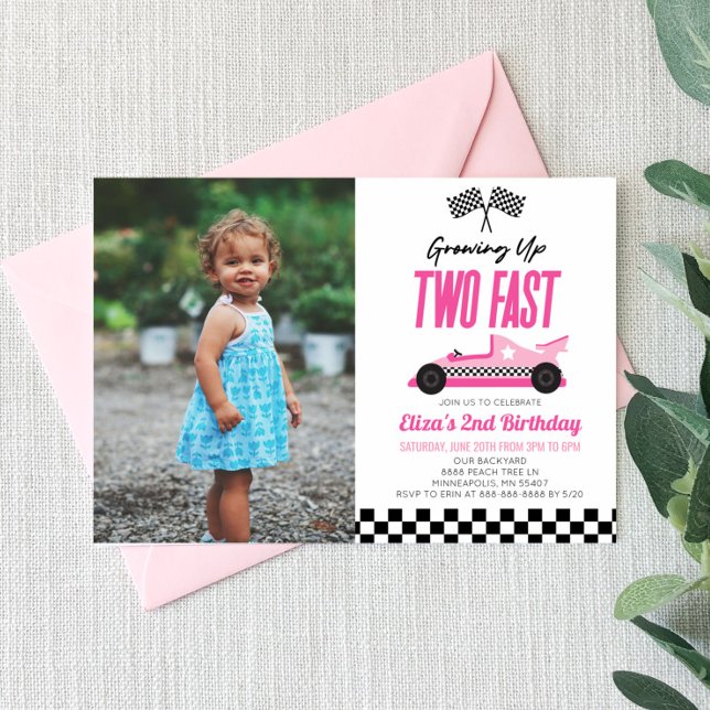Two Fast Pink Race Car 2nd Birthday Party Invitation (Creator Uploaded)