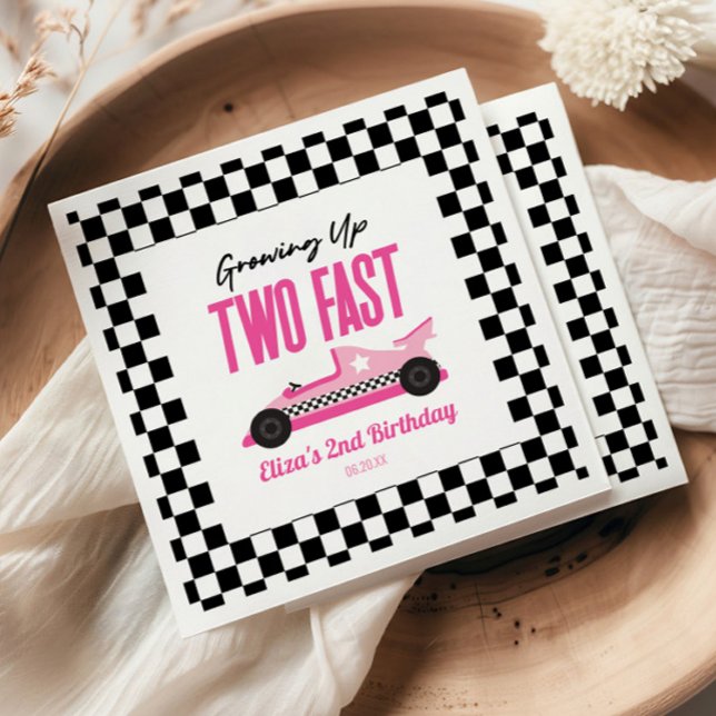 Two Fast Pink Race Car 2nd Birthday Party Napkin (Creator Uploaded)