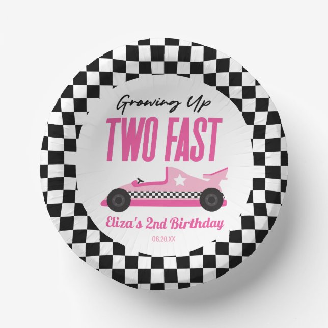 Two Fast Pink Race Car 2nd Birthday Party Paper Plate (Front)