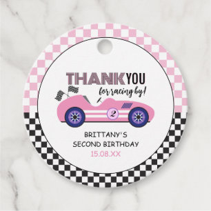 Two Fast Pink Race Car Second Birthday Favour Tags