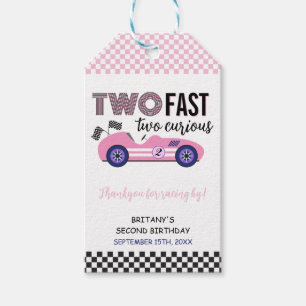 Two Fast Pink Race Car Second Birthday Gift Tags
