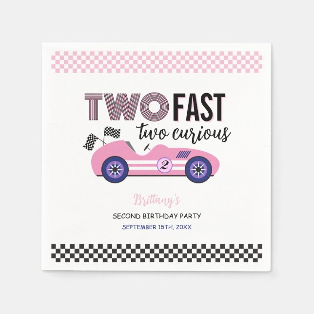Two Fast Pink Race Car Second Birthday  Napkin (Front)