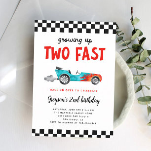 Two Fast Race Car 2nd Birthday Boy Invitation