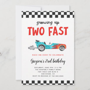 Two Fast Race Car 2nd Birthday Boy Invitation