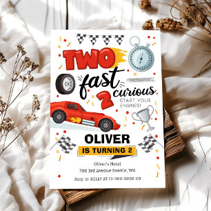 Two Fast Race Car 2nd Birthday Invitation