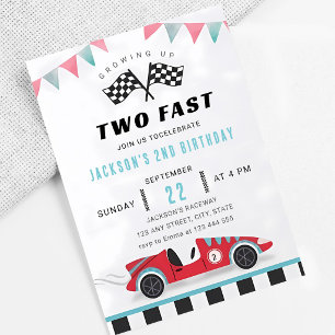 Two Fast Race Car 2nd Birthday Invitation