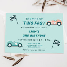 Two Fast Race Car 2nd Birthday Invitation