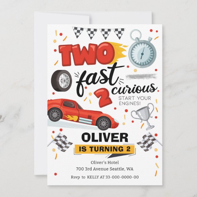 Two Fast Race Car 2nd Birthday Invitation (Front)