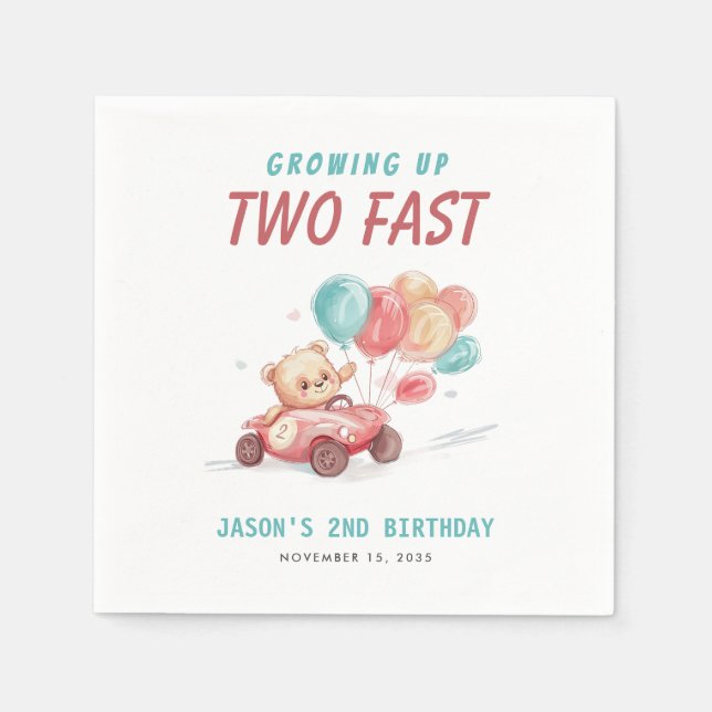 Two Fast Race Car 2nd Birthday Invitation Napkin (Front)