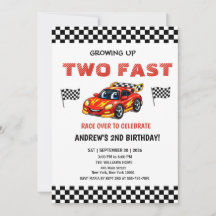 Two Fast Race Car 2nd Birthday Party Invitation