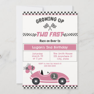"Two Fast" Race Car 2nd Birthday Party Invitation