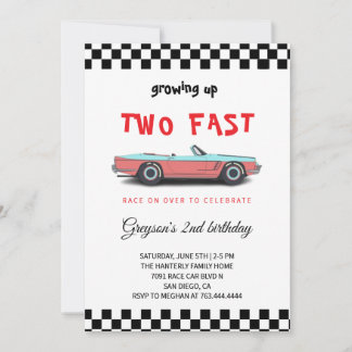 "Two Fast! Race Car 2nd Birthday Party Invitation" Invitation