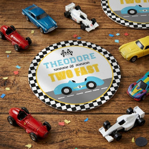 Two Fast Race Car 2nd Birthday Party Round Paper Coaster