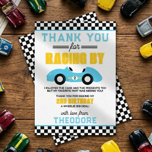 Two Fast Race Car 2nd Birthday Thank You Card