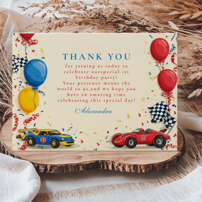 Two Fast Race Car 2nd Birthday Thank You Card (Creator Uploaded)