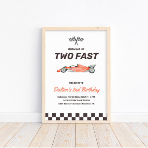Two Fast Race Car 2nd Boy's Birthday Party Welcome Poster