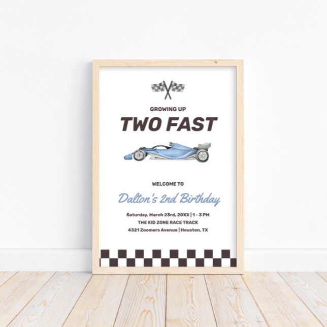 Two Fast Race Car 2nd Boy's Birthday Party Welcome Poster (Creator Uploaded)