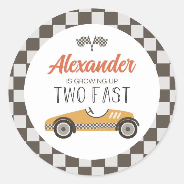 Two Fast Race Car Birthday Classic Round Sticker (Front)