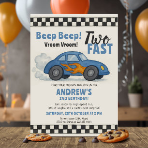 Two Fast Race Car Birthday Invitation