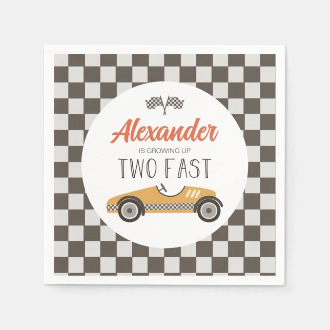 Two Fast Race Car Birthday Napkin (Front)