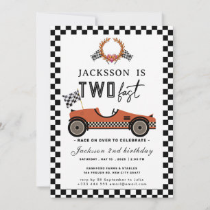 Two Fast Race Car Birthday Party  Invitation