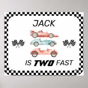 TWO FAST, RACE CAR BIRTHDAY, VINTAGE CAR POSTER