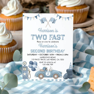 Two Fast Race Car Blue Boy Birthday Party Invitation