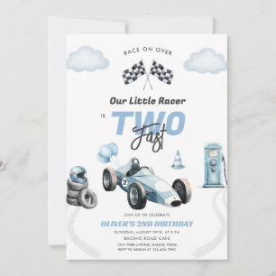 Two Fast Race Car Boy 2nd Birthday Invitation