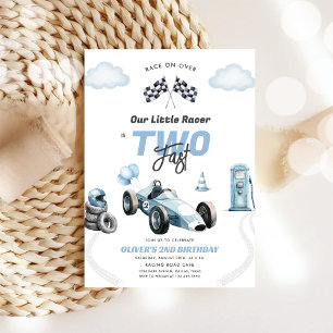 Two Fast Race Car Boy 2nd Birthday Invitation