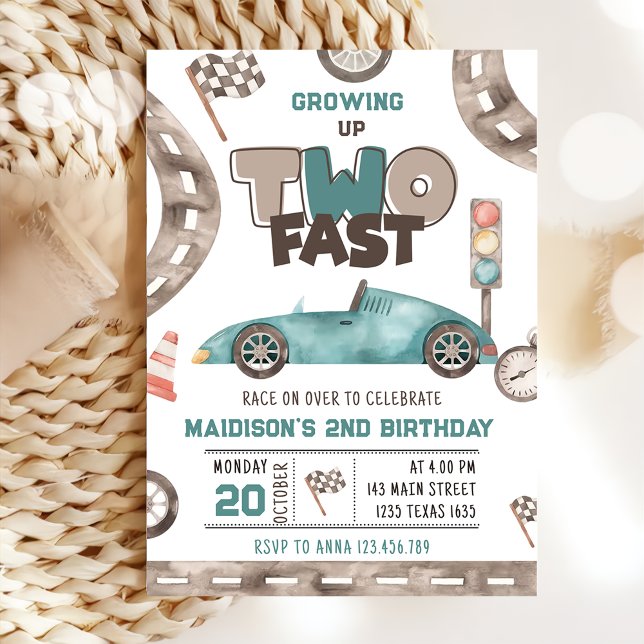 Two Fast Race Car Boy 2nd Birthday  Invitation (Creator Uploaded)